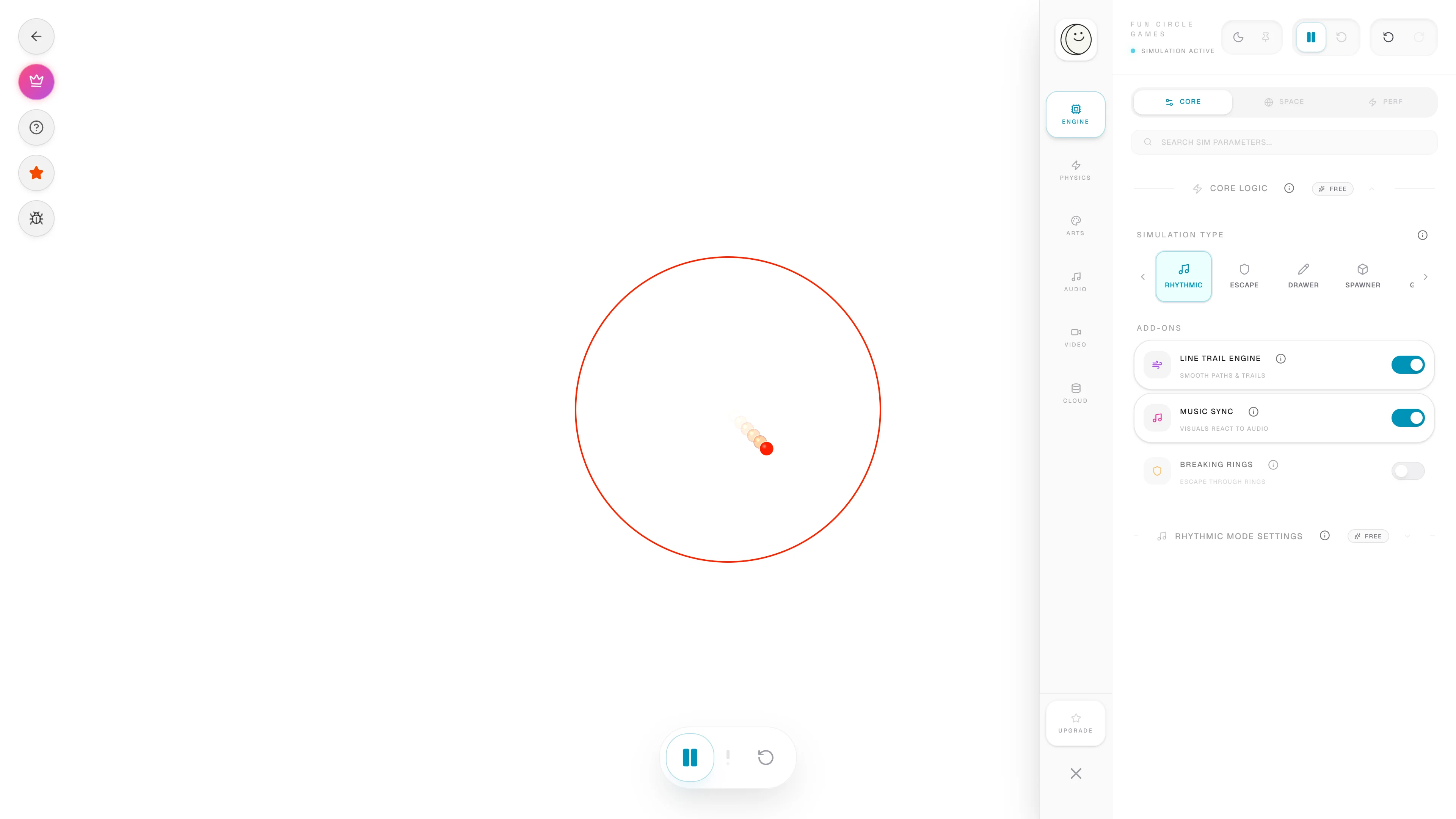 Creator Studio con el lienzo de simulación en vivo a la izquierda y el panel de configuración a la derecha